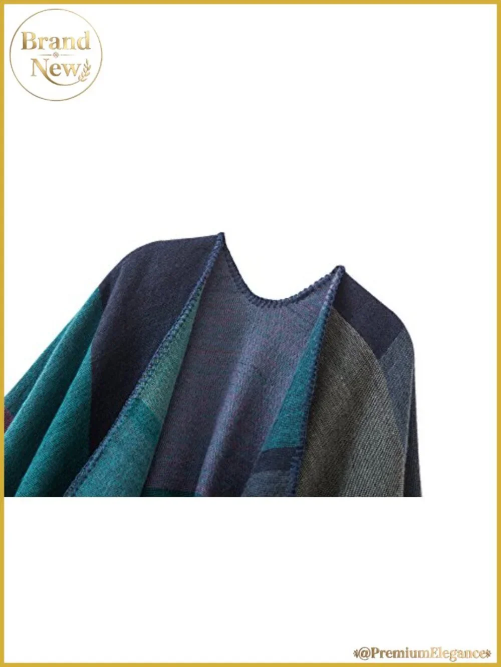Women's Color Block Open Front Poncho Shawl Wrap Cape Ruana Reversible